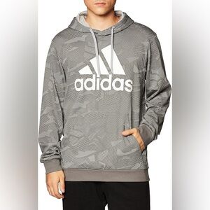 Adidas Men's Essentials‎ Allover Print Hoodie in Solid Gray and White Size Large